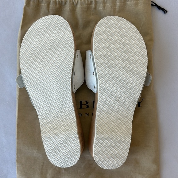 NEW! BURBERRY SZ 8/39 WOODEN LEATHER STRAP SLIDE SANDALS, NWOB, WITH DUST BAG - Picture 6 of 12